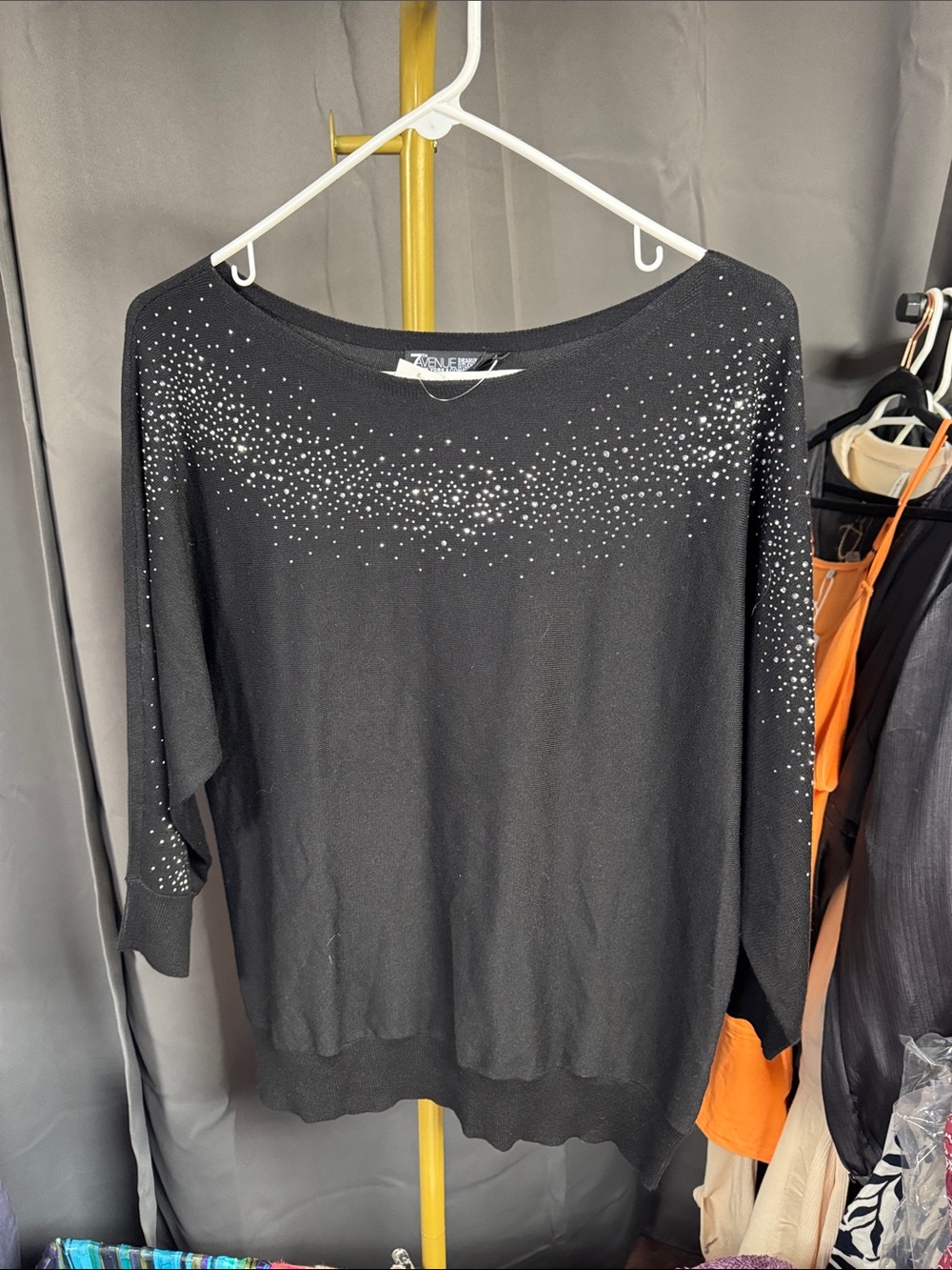 NY & Co. Black Embellished Boatneck Sweater -